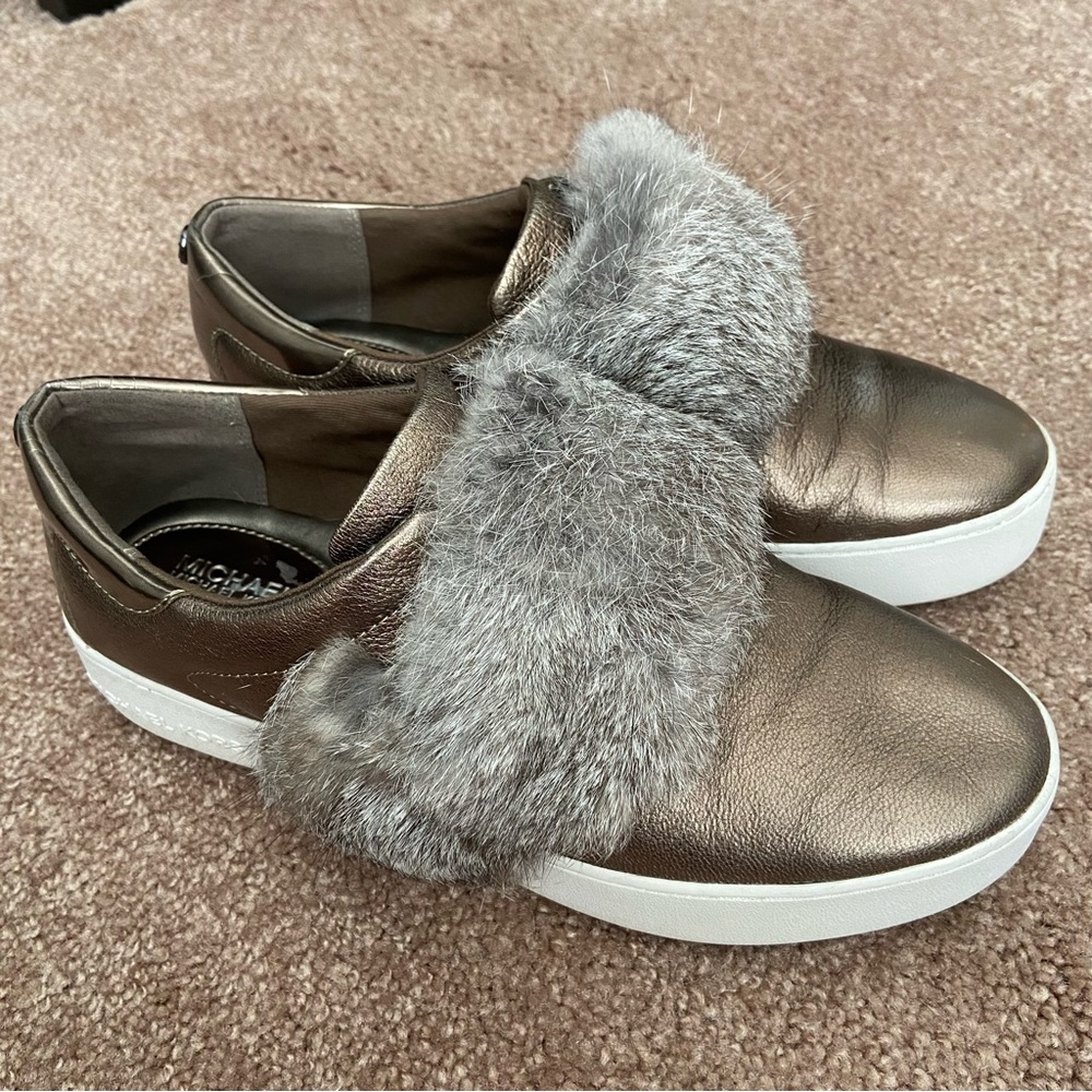 MICHAEL MICHAEL KORS Maven Fur and Metallic Leather Slip-On Sneaker